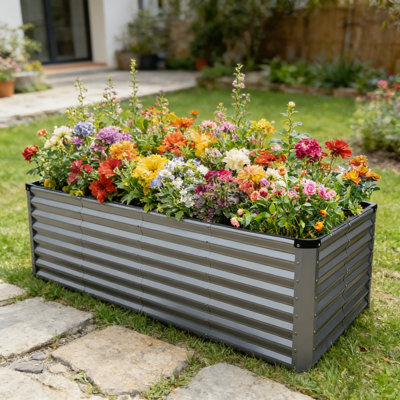  8x4x2ft Galvanized Raised Garden Bed Kit, Metal Planter Boxes Outdoor With Easy Assembly, Large Garden Bed For Vegetables, Fruits, Flower, Herbs Rectangle Silver