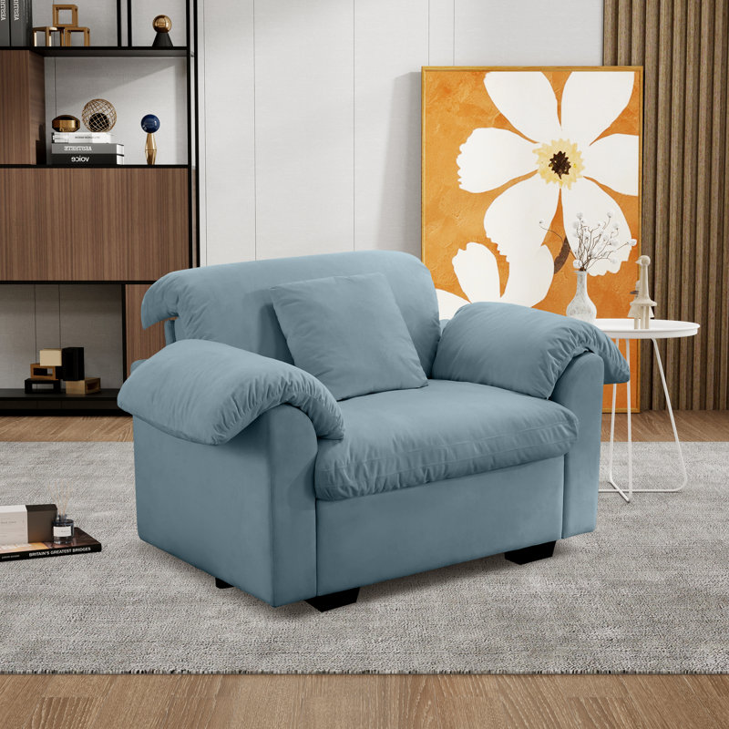 Fauteuil club avec accoudoirs rembourrés avec rangement 48,38 "l, Polyester bleu