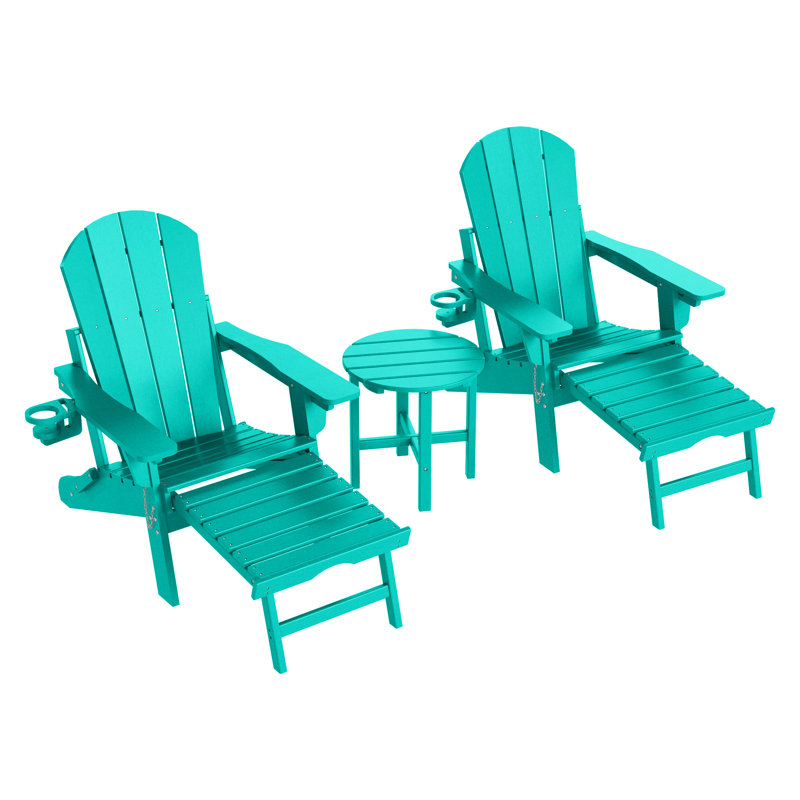 Chaise Adirondack d'extérieur réglable et pliante avec repose-pieds dissimulé et table d'appoint ronde, Turquoise