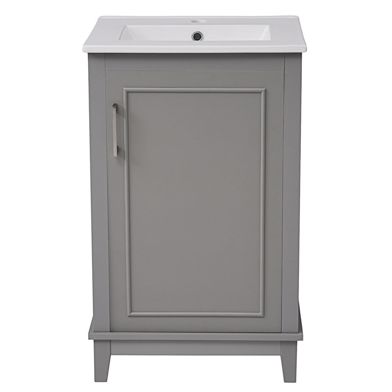 Petit meuble-lavabo moderne avec lavabo en céramique, Gris