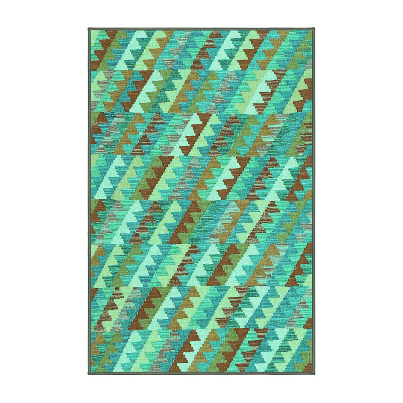 Tapis bleu / vert / brun en laine / polyester tissé à la machine 7 pi x 9 pi Emily-Nora