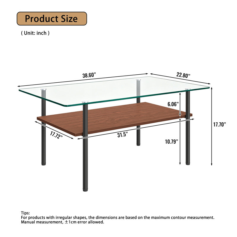 Table basse Modern Modern, H 17,7 po x l 25,6 po x P 41,3 po, Clear / Black