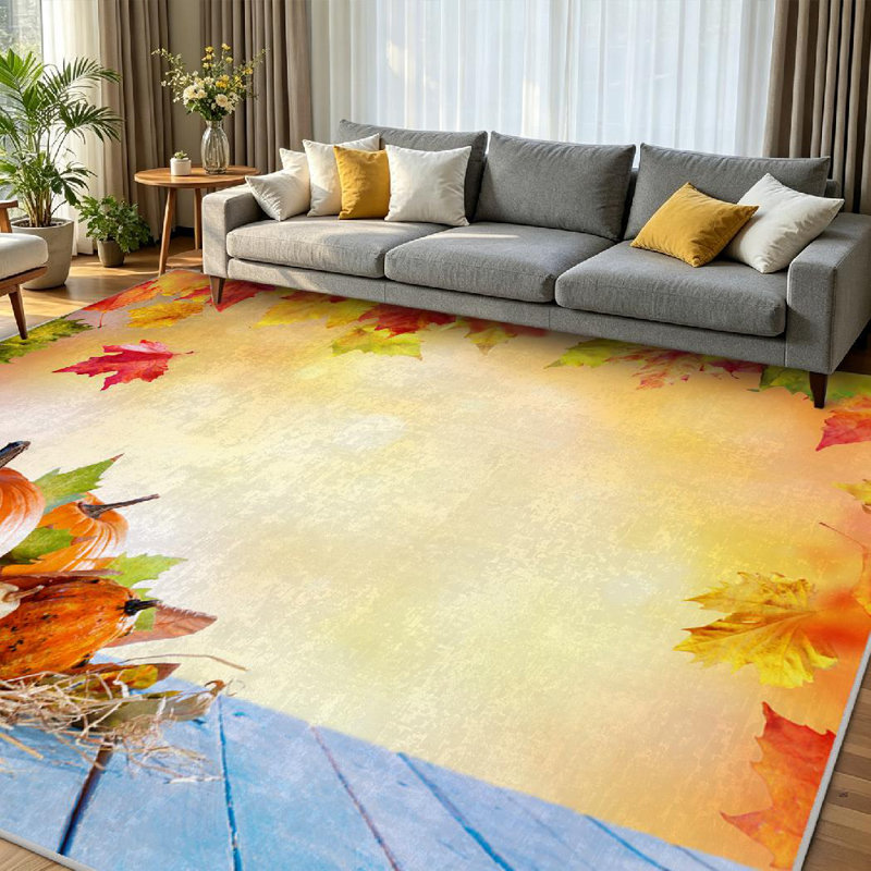Orange Thanksgiving Autumn Autumnal Board Bright Colorful Colors Decoration Machine Washable Indoor Area Rug