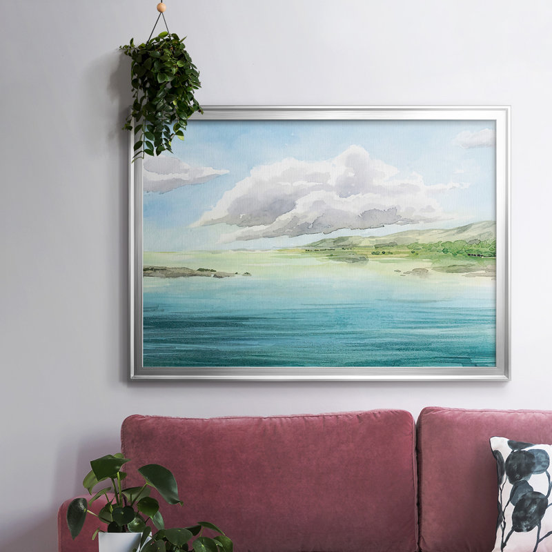 «Caille Clear Lagoon I», peinture sur toile encadrée, Toile encadrée argentée avec coins fermés, H 14 po x l 20 po x P 1,5 po