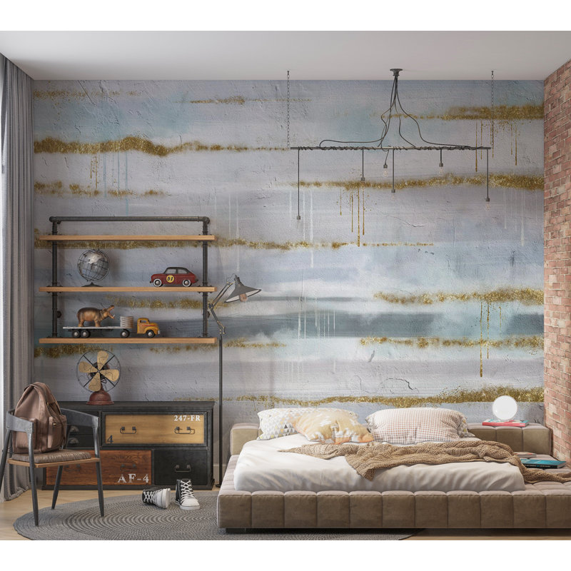 Adhésif mural pelez et collez - Mur scintillant doré moderne, L 55 po x l 78 po, Unpasted