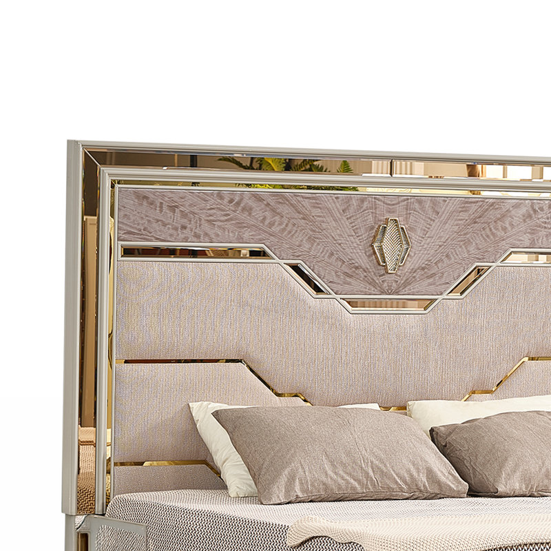 Ensemble de chambre à coucher 4 pièces Sharada, Très grand lit, 4 pièces: miroir, lit, commode, table de chevet