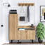 Armoire à chaussures moderne en chêne avec porte-manteau suspendu, 47,2 po x 45,7 po x 13,8 po | 100% panneau de particules enduit de mélamine, épaisseur: 0,7 pouce | Comprend de nombreuses tablettes, une conception murale et des pieds en plastique robustes | Style scandinave pour vestibule organisé