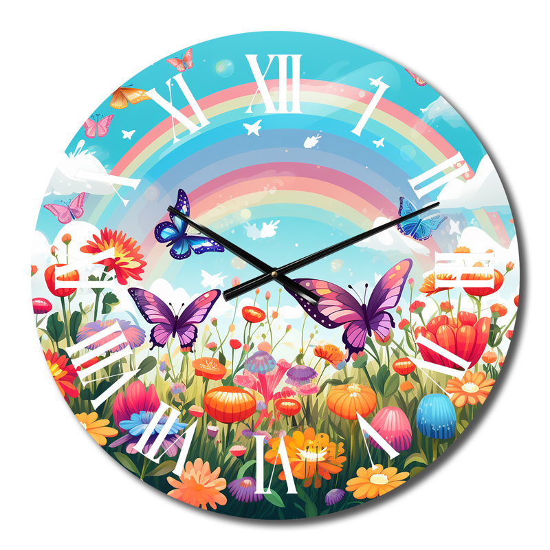 Horloge murale en métal mauve Butterfles, Moyenne