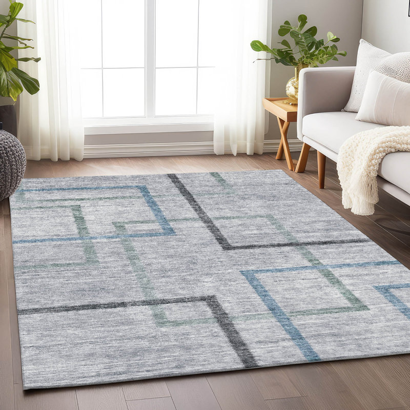 Premium Machine Washable Prisco Gray Rug, Rectangle 5' x 7'6"