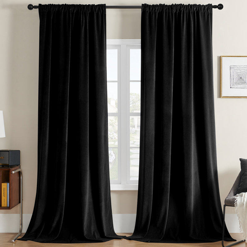 Black Velvet Curtains 90 inch Length 2 Panels, Luxury Blackout Rod Pocket Thermal Insulated Window Curtains, Super Soft Room Darkening Drapes for Living Dining Room Bedroom,W52 x L90 inches