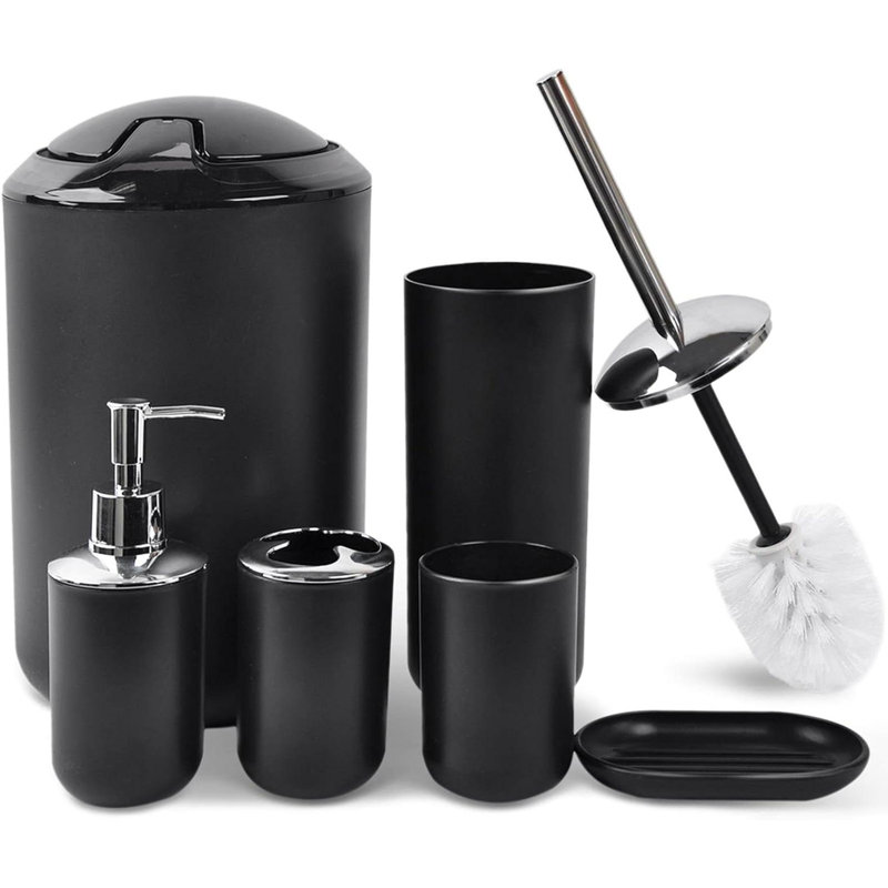 Ensemble d'accessoires de salle de bain, comptoir décoratif et cadeau de pendaison de crémaillère (noir - 6 pièces), Black
