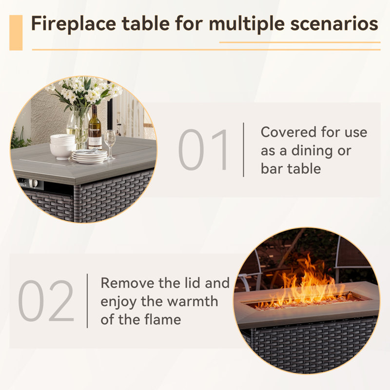 Ingvald 6- Person Outdoor PE Wicker Sectional Seating Group with Fire Pit Table and Cushions, Brown, Gray