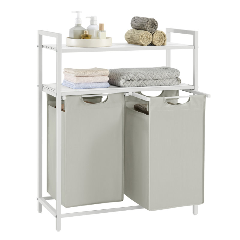 Bamboo Laundry Sorter with Handles, White