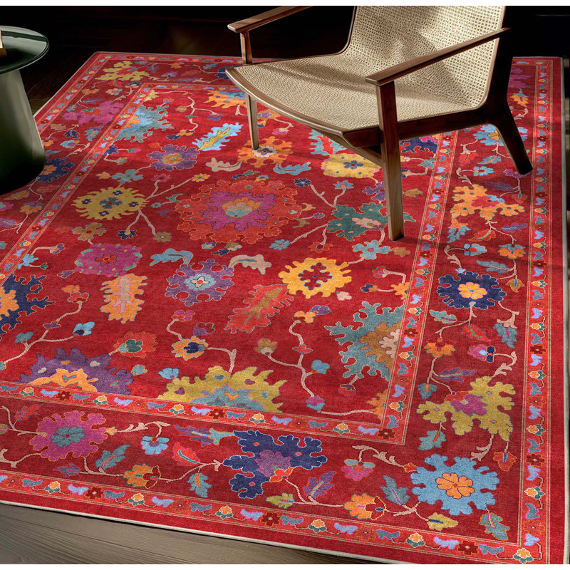 Tapis rouge bohème Bungalow Rose Adrith Bodrum, Rectangle 3 pi 11 po x 5 pi 3 po