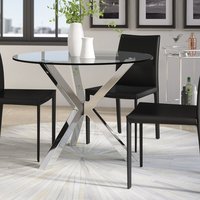 Clina Round Glass Top Metal Base Dining Table