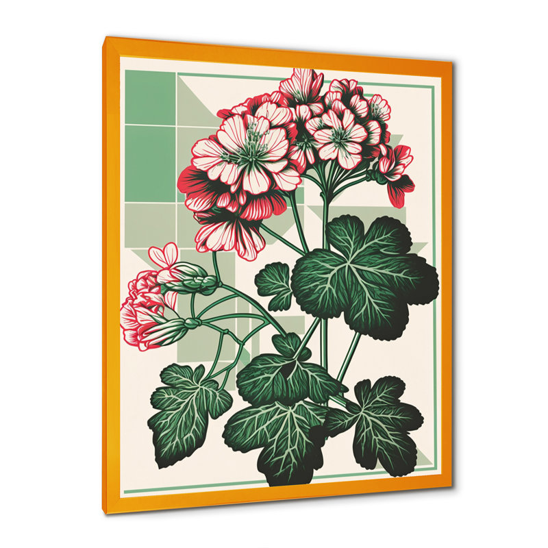 «Geranium florissant en couleurs rétro I», art mural sur toile florale, Impression dorée sur toile encadrée