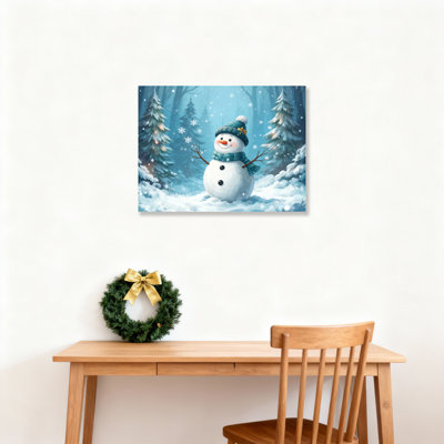 «Snowman Winter Forest», art mural sur toile