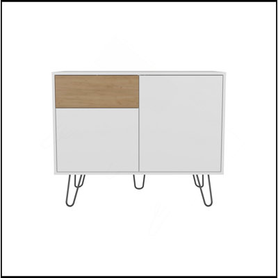 Console Tori de 39 po de largeur avec deux armoires, un tiroir et quatre tablettes, blanc - chêne naturel