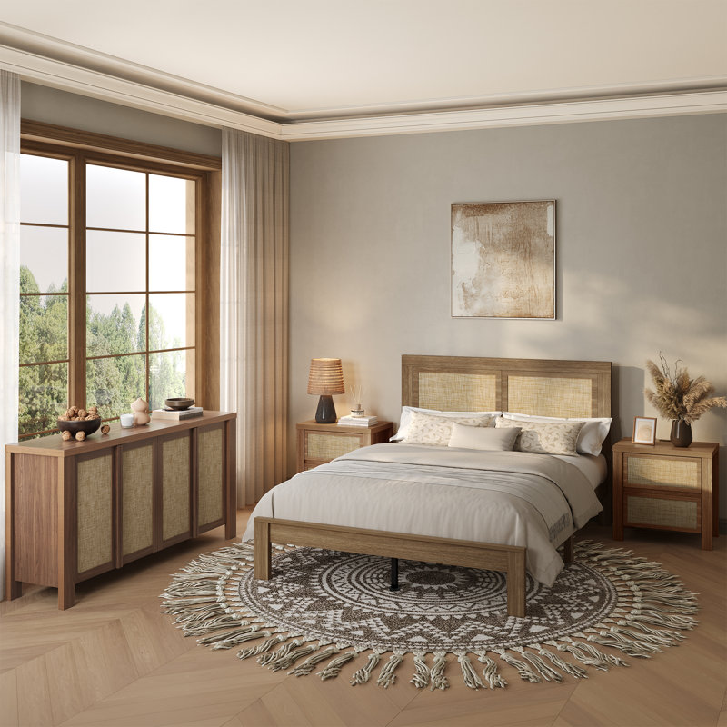 Ensemble de chambre à coucher 3 pièces Retro Minimalisme, Full, Marron foncé