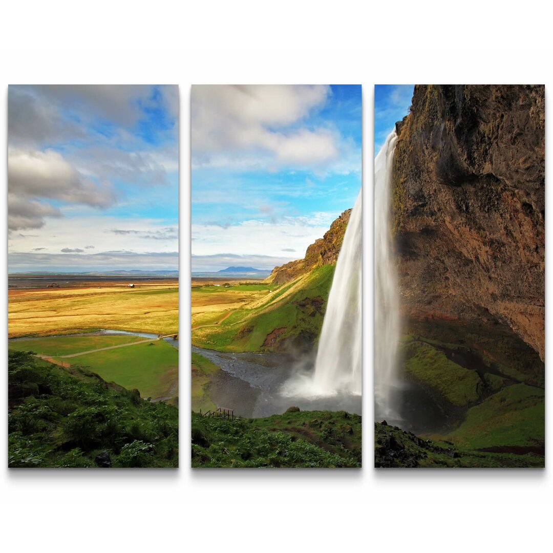 3-tlg. Leinwandbilder-Set Wasserfall Seljalandsfoss auf Island