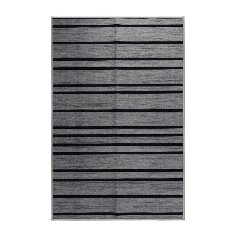 Tapis gris à rayures horizontales lavable à la machine, Rectangle 8 pi x 10 pi