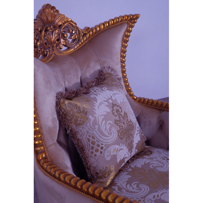 3 Piece Modigliani Sofa Red Gold Fabric, Gold/Beige/Light Brown