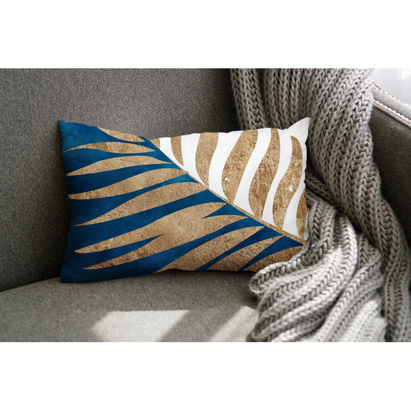 Coussin lombaire intérieur / extérieur Pom Fern, Turquoise / or / blanc