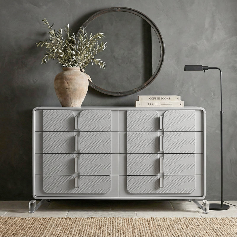 Avaline Modern 63"W Solid Wood No Assembly Required 8 Drawer Dresser with Acrylic Leg