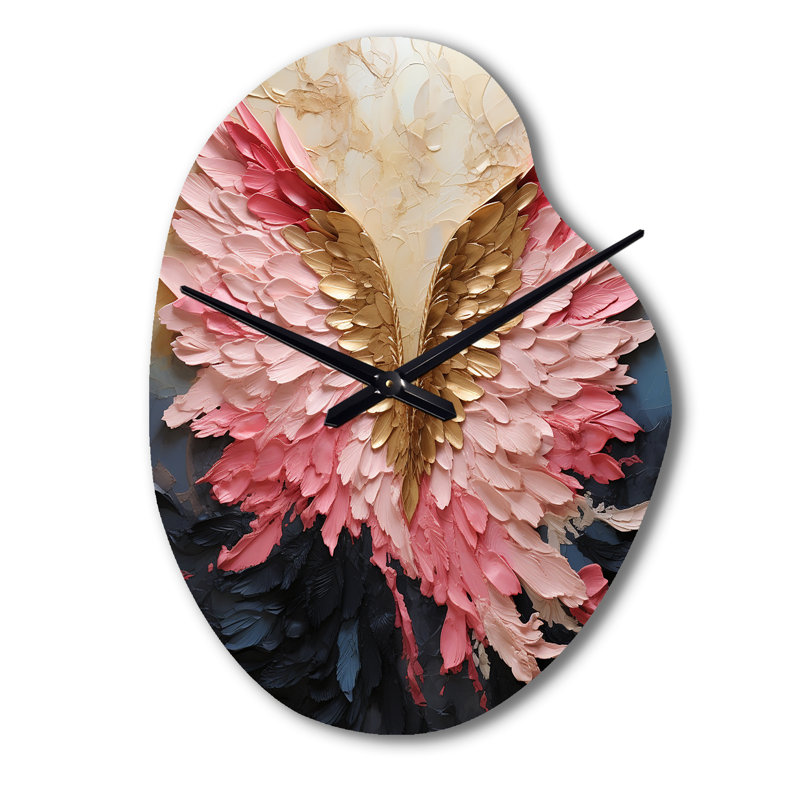 Ailes d'ange roses et dorées - horloge murale asymétrique abstraite en spirale, Grand