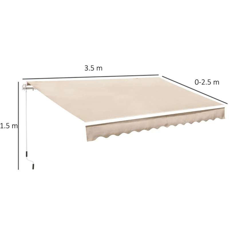 META 350cm W x 250cm D Fabric Cover Retractable Patio Awning, Beige