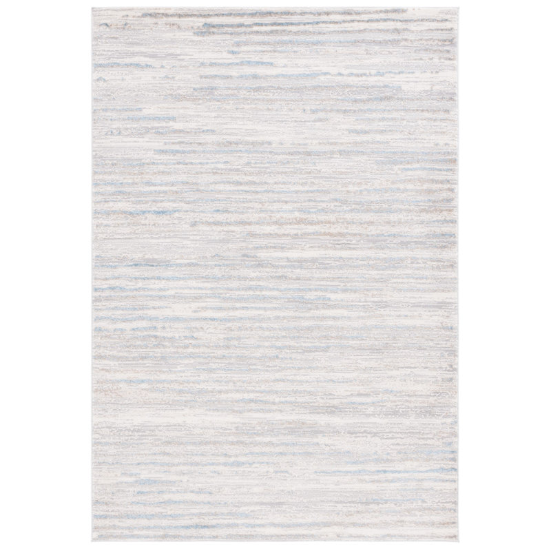 Minkley Striped Gray/Blue/Ivory Area Rug, Rectangle 5'3" x 7'6"