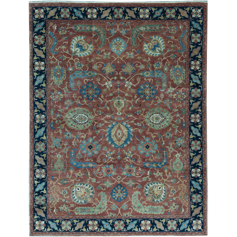 Tapis rouge et bleu noué à la main de haute qualité