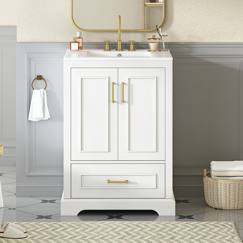 Bathroom Vanity With Sink, 1 Divided Drawer And 2 Soft Close Doors With Double Shelf On The Door, Freestanding Vanity