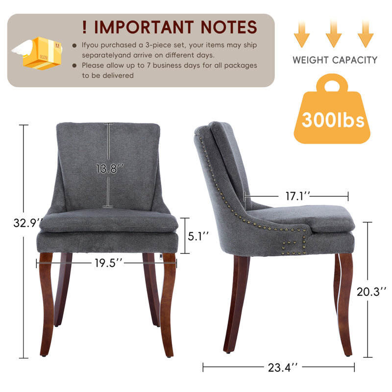 Double-Layer Cushioned Chenille Dining Chairs Side Chairs Set of 4, Gray