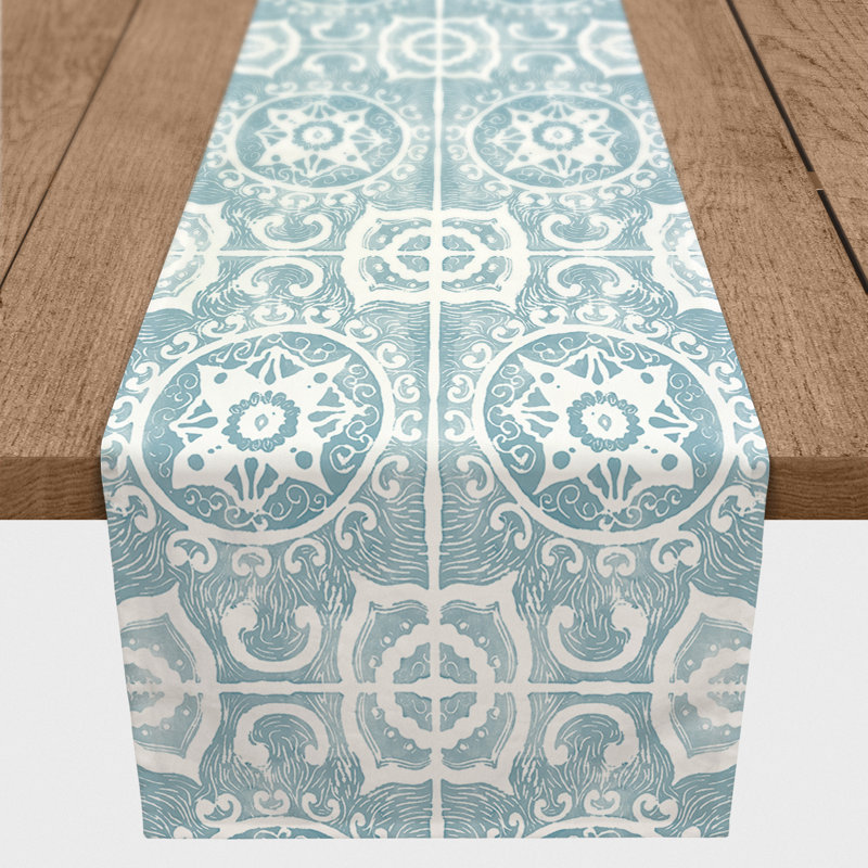 Chemin de table géométrique McKenna, L 72 po x l 16 po, Bleu