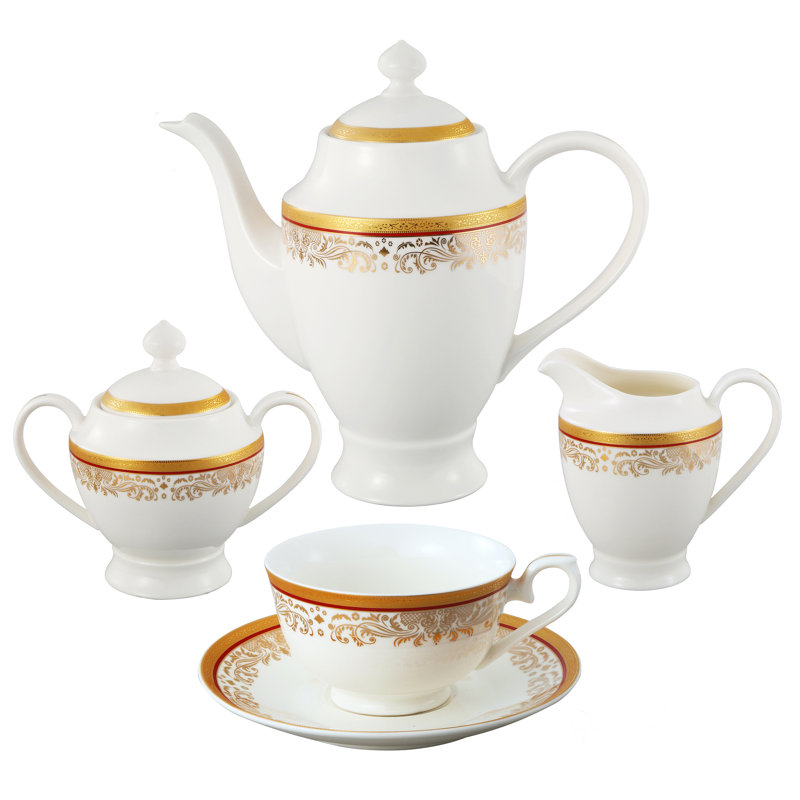 Elegant White and Gold Porcelain Dinnerware Set, Service for 8
