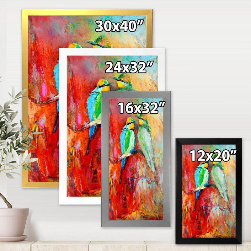 «Blue Tailed Bee Eaters on a Branch», peinture sur toile, H 32 po x l 24 po x P 1 po, Cadre doré