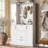 51.1'' Entryway Bench With Integrated Shoe Cabinet , 3-In-1 Design And Mirrored Cabinet Door, Hall Tree With 4 Sturdy Hooks And Foldable Seat For Entrance, Living Room