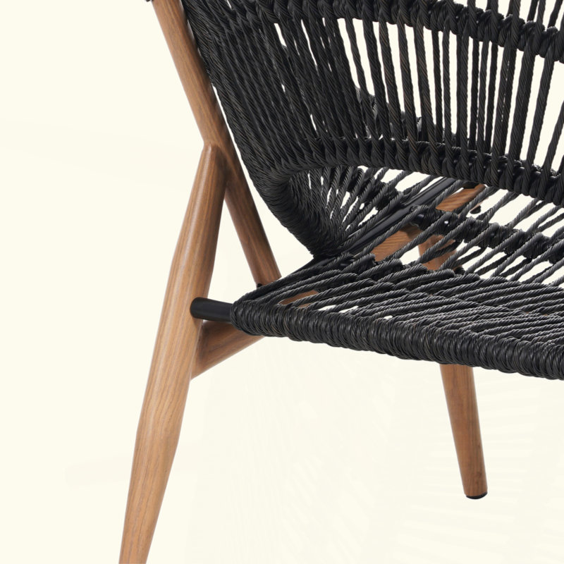 Chaise longue d'extérieur en osier de style papasan, osier avec coussin, Gris foncé / Noir