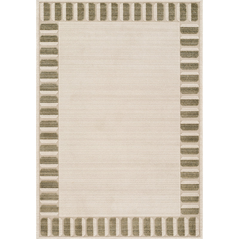 Fifth Avenue Deco Border Rug, Off-White,Beige,Olive,Mustard,Medium Gray, Rectangle 200 x 275 cm