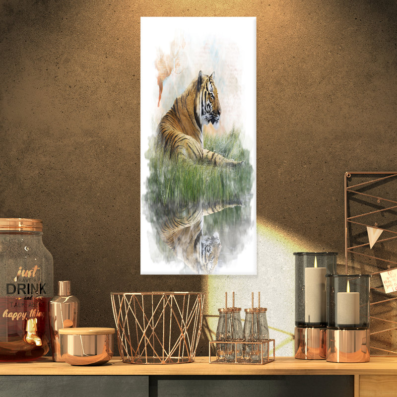 «Relaxing Tiger» - reproduction d'art, H 28 po x l 12 po x p 1 po, Métal