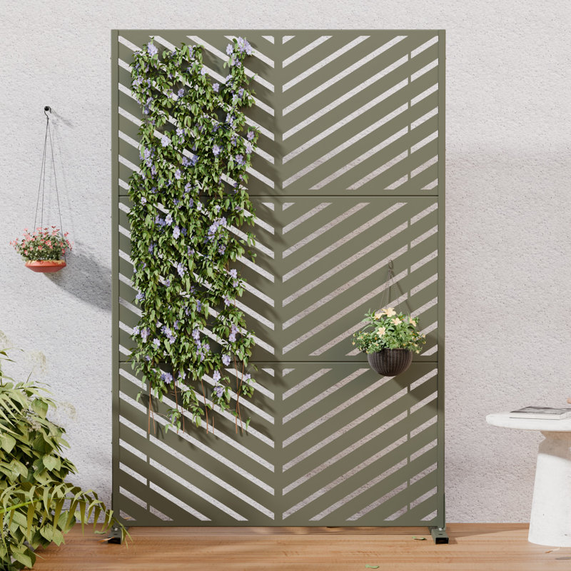 H 72 po x l 47 po x P 16 po avec écran d'intimité en métal et panneau de clôture en treillis pour terrasse, Gris olive