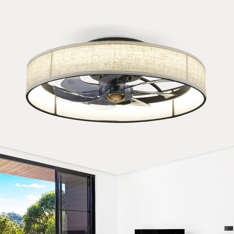 Ventilateur de plafond encastré 20 po en tissu Farmhouse avec lumière et télécommande, ventilateur de moteur à courant continu silencieux pour le salon, la chambre à coucher