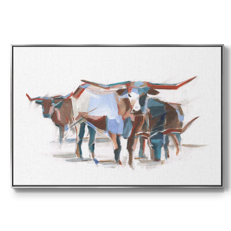 " Modern Longhorns II ", 25" H x 37" W x 2" D, Silver