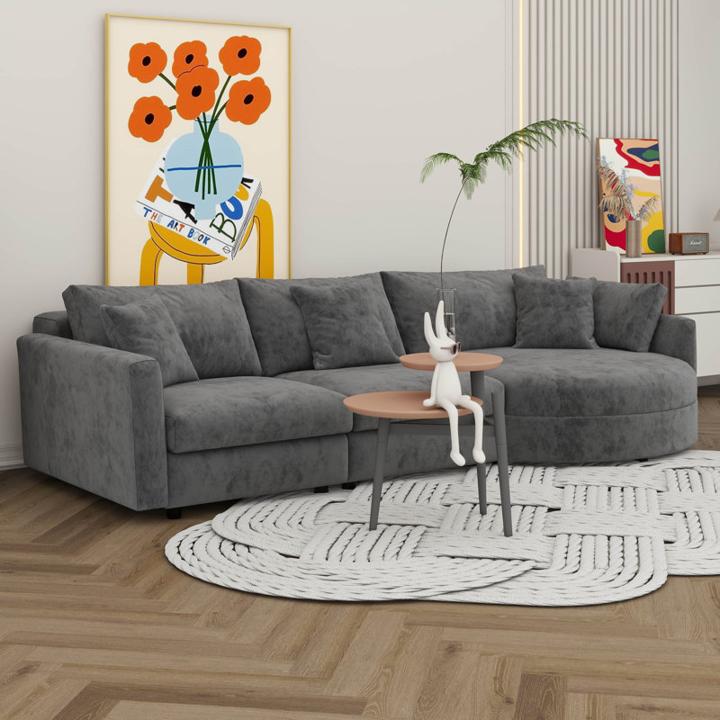 Canapé modulaire incurvé moderne 105 po, tissu chenille doux, canapé modulaire 3 pièces avec méridienne courbée et 3 coussins décoratifs