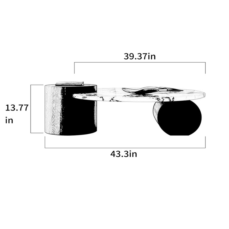 Marble Coffee Table with Unique Design, 13.77" H x 43.3" L x 39.37" W