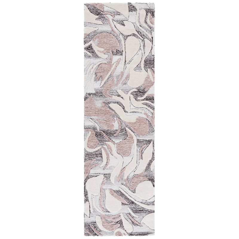 Glendell 740 Hand Tufted Wool/Cotton Abstract Indoor Use Only Rug in Pink/Ivory, Runner 2'3" x 8'