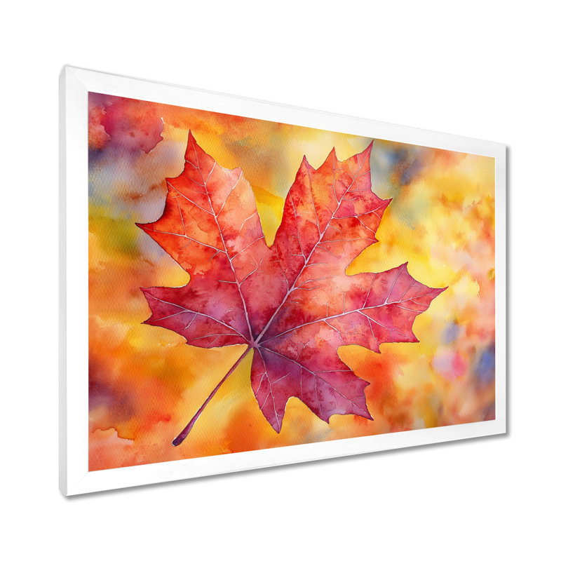 Feuille d'érable d'automne I - art mural floral, H 12 po x l 20 po, Reproduction encadrée d'une seule photo, Blanc