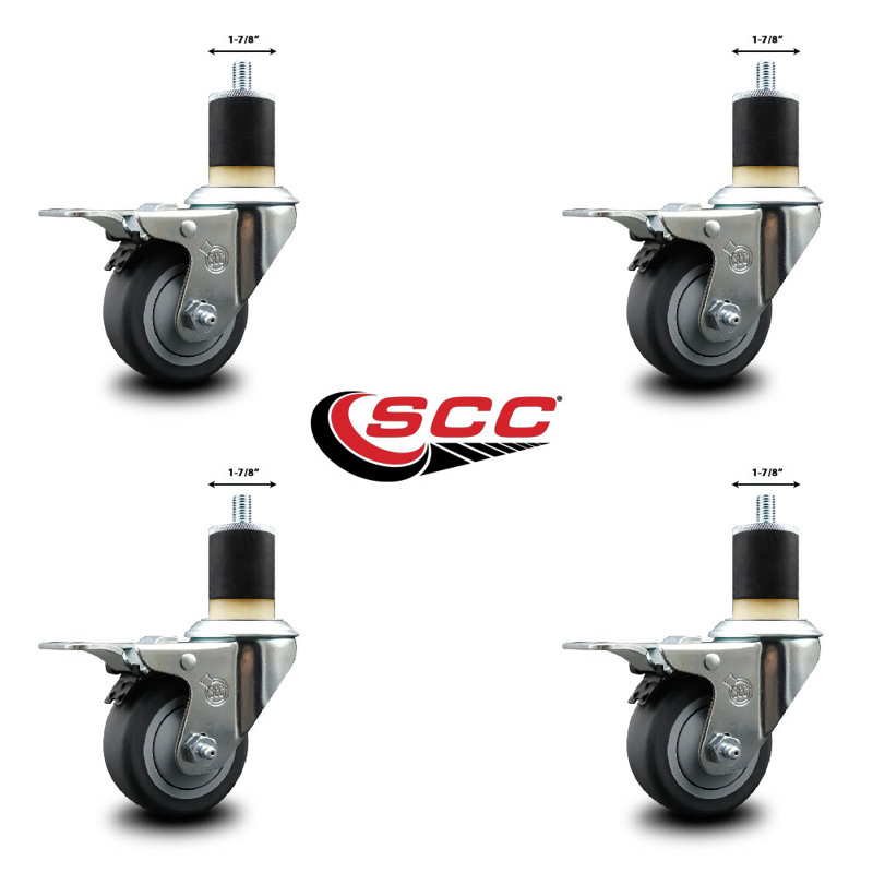 Thermoplastic Rubber Swivel 1-7/8 Inch Expanding Stem Caster Set Total Lock Brake