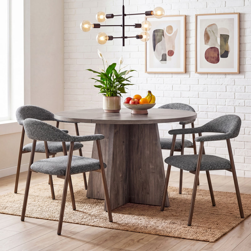 Set Of 4 Modern Upholstered Arm Dining Chairs, Gray